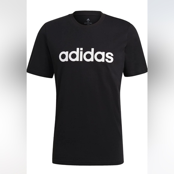 Men's adidas Essentials Embroidered Linear Logo Tee- Black - Picture 2 of 11